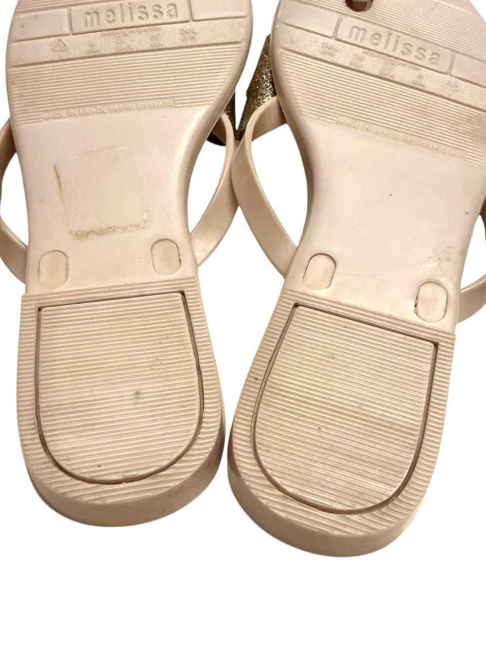 Melissa Harmonic Bow III PVC Gold Glitter Bow Flat Thong Flipflop Sandal Size: 8 - Picture 14 of 15